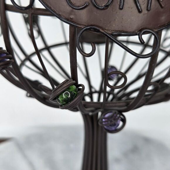 Wine Cork Cage Holder Glass Shape Metal Decor Bead Grape Accents Storage Contain - Picture 5 of 10